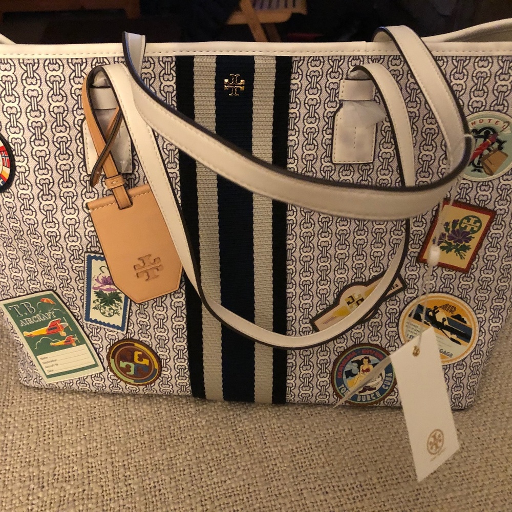 Tory Burch Gemini Link Canvas Patches Tote #68 - Ivory